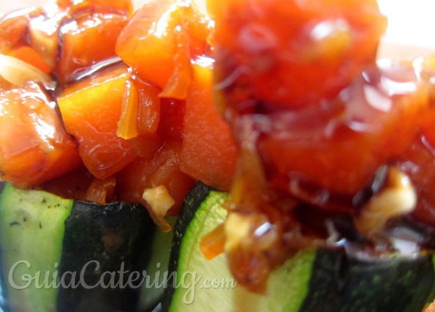 Calabacín relleno de calabaza caramelizada en soja