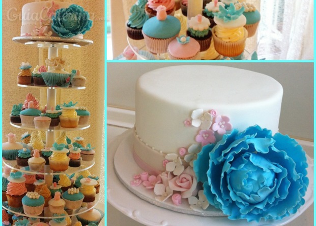 Tarta y torre de cupcakes
